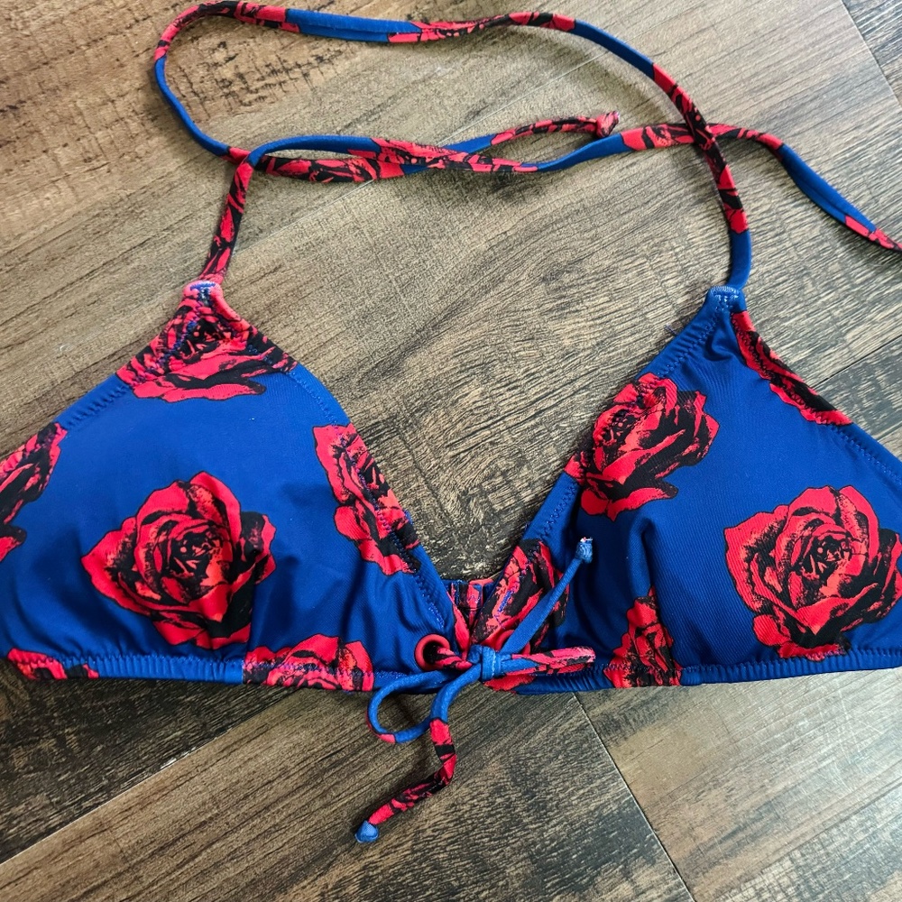 J. Crew Triangle Tie Front Bikini Top Rose Print